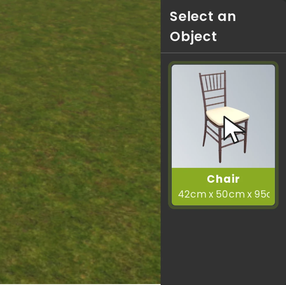 The pointer dragging the chair card out of the catalog