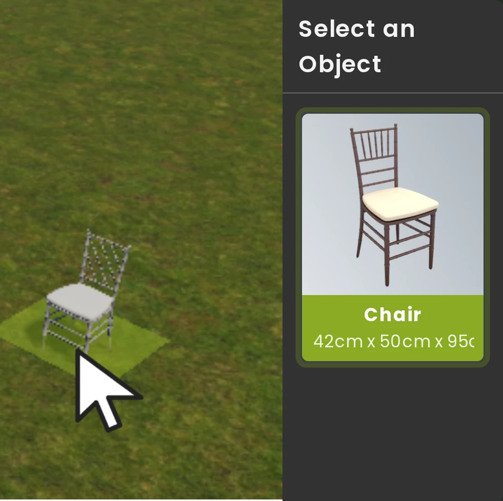 The chair placed on the floor with its selection highlight